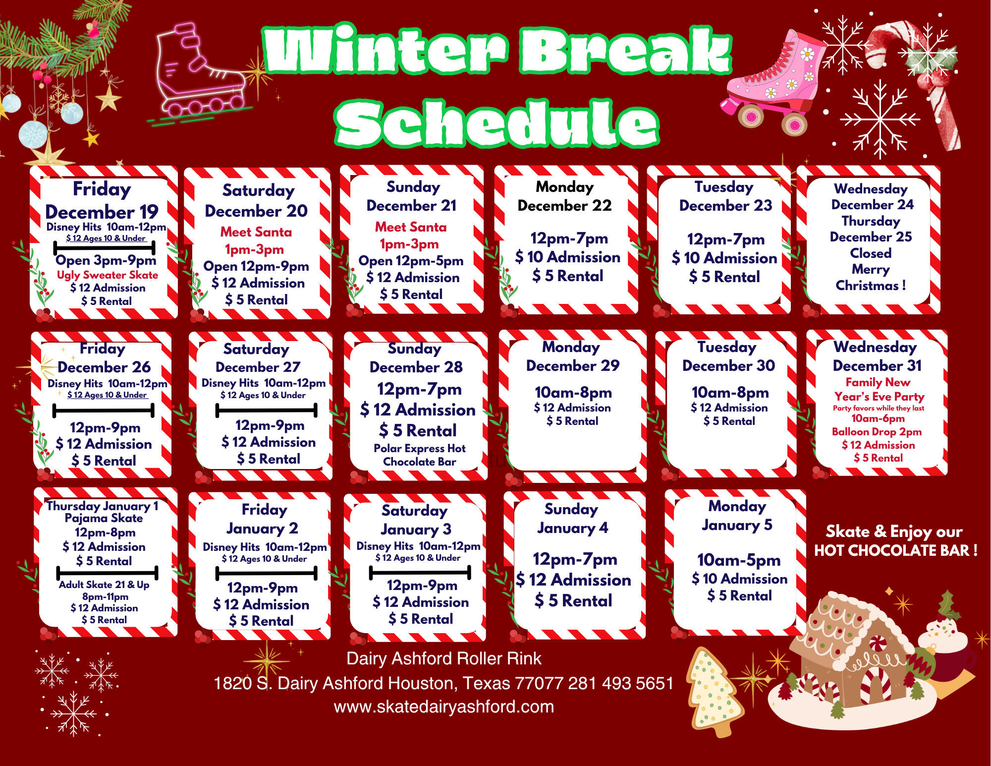 Red Illustrative Christmas Class Schedule